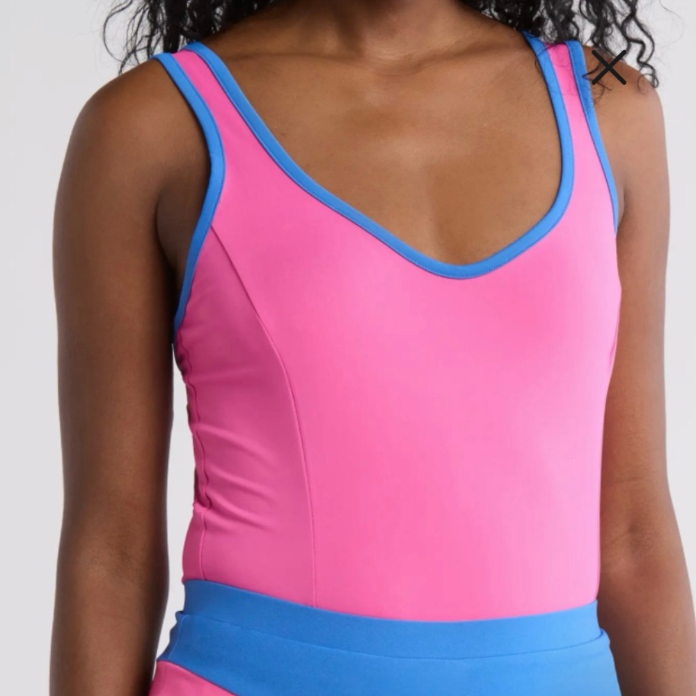 Original Penguin Women's Med Cheeky Pink Back Knot Blue Trim Heart Tennis Tank